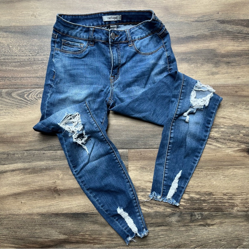 Refuge ripped stretchy skinny jeans blue denim 4